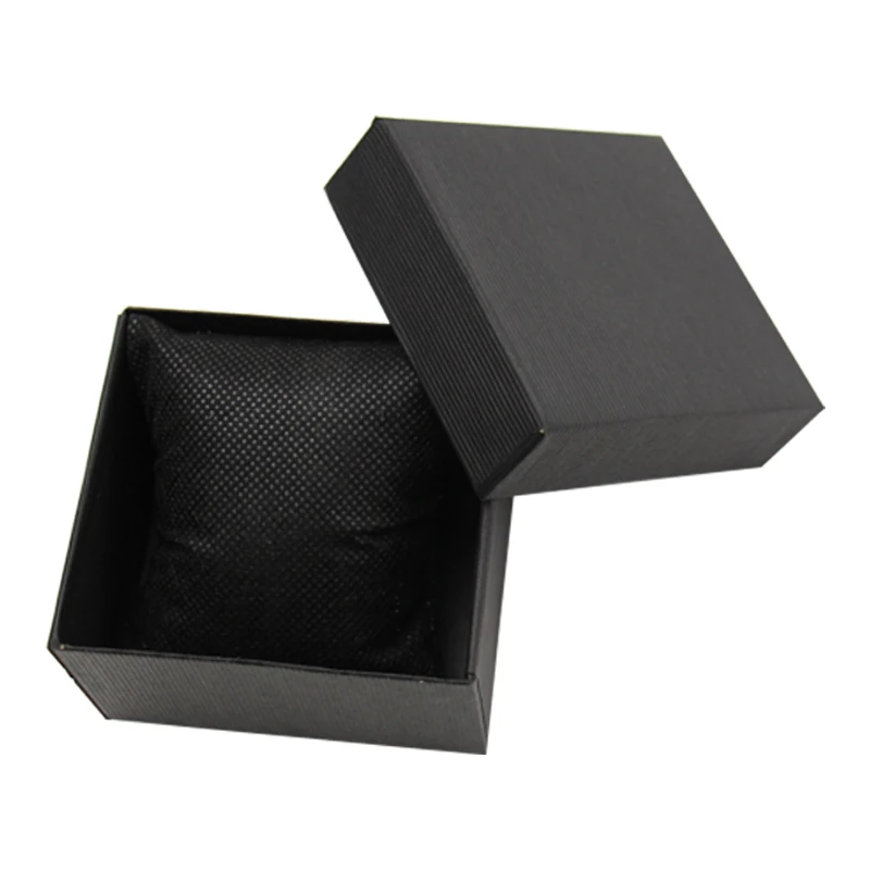 

Oem custom logo black luxury single watch gift paper packaging box wholesale customise man watch storage box with pillow, Black/blue