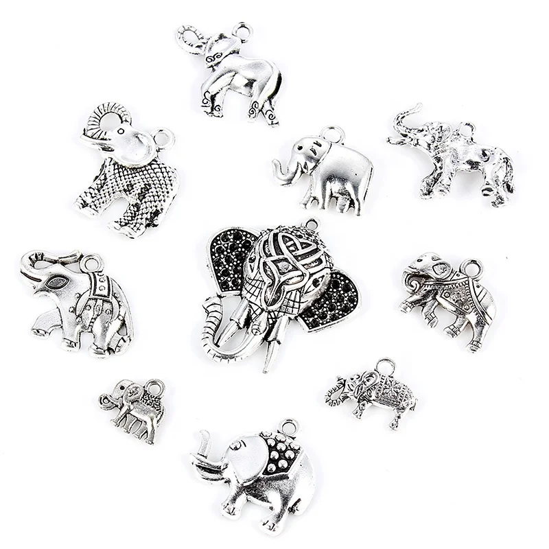 

Mixed Alloy Tropical Animal Big Elephant Antique Silver Alloy Charms For Making Women Pendant Necklace Fashion Jewelry, Antique color