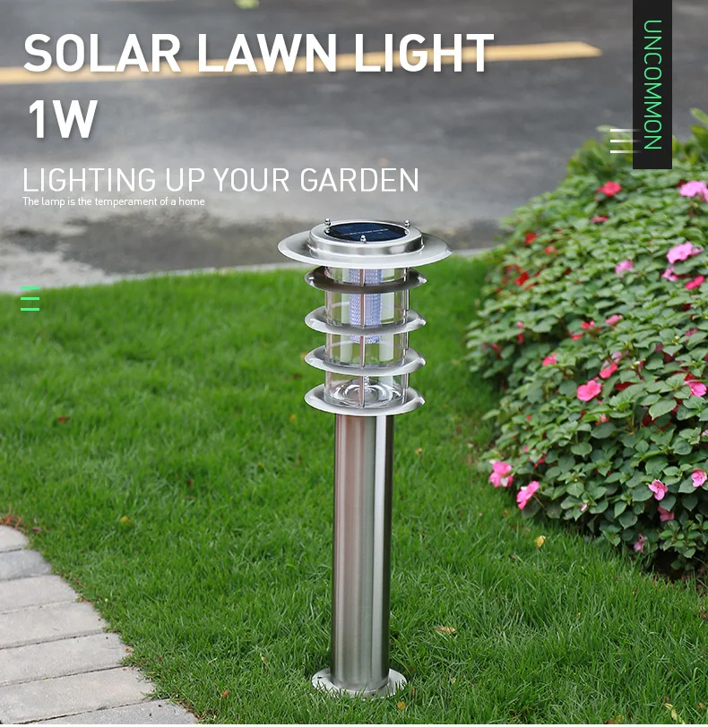 60CM 80CM Stainless Steel Waterproof Outdoor Lawn Lamp Solar LED Garden Bollard Light for Landscape Parterre Driveway