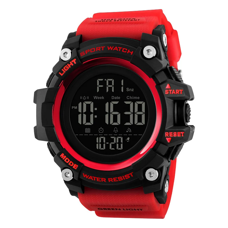 

New Watches 2018 SKMEI 1384 Electronic Waterproof Outdoor Sport Plastic Digital Wristwatch, Red, camo, green, khaki, black, blue/customized