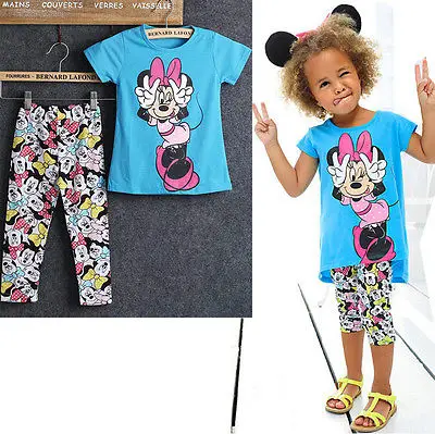 New 2PCS Baby Girl Short Sleeve shirt Pants Set Clothes Kids Outfits set