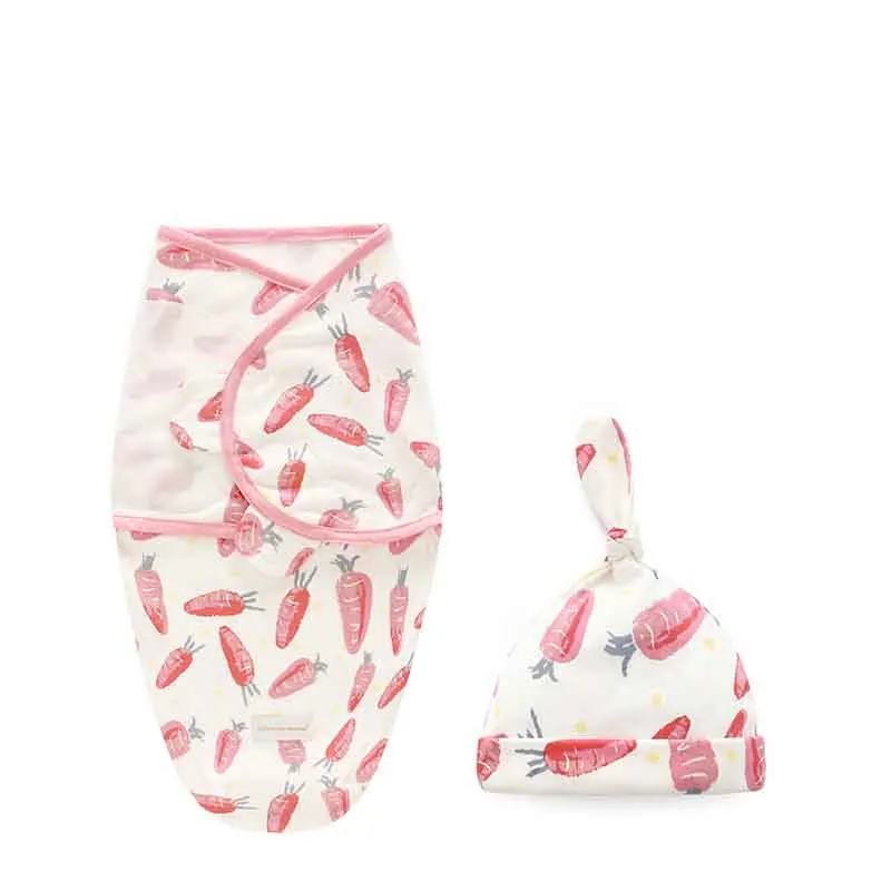 

Wholesale 100%Cotton baby swaddle adjustable wrap with hat set, Floral