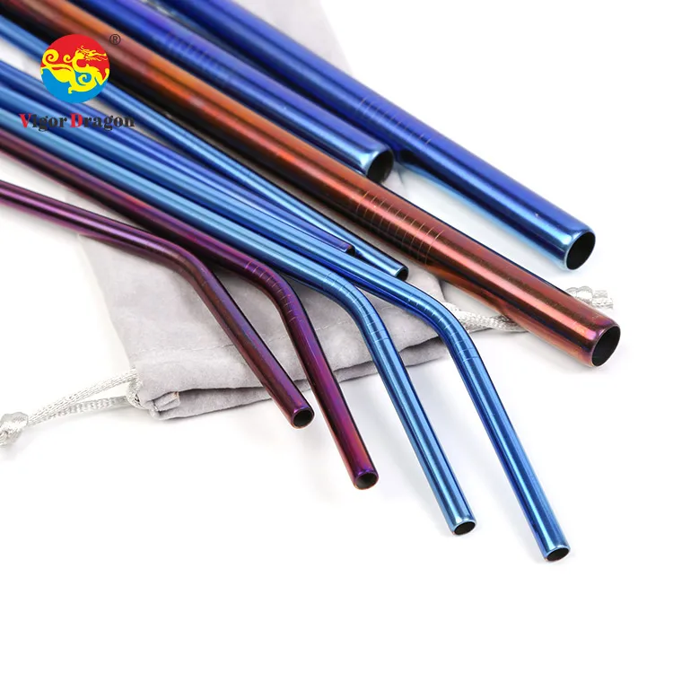 

Rainbow Blue 304 FDA Long Reusable Stainless Steel Coffee Cocktail Straws for Smoothie, Sliver/ rose gold/ gold/ black/ rainbow/ blue/ purple