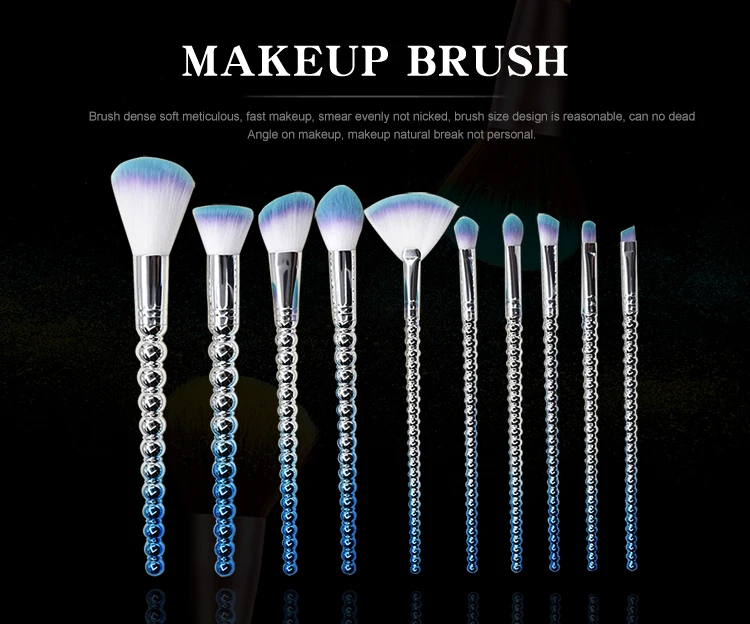 10 Pcs Glitter Unicorn Makeup Brushes Private Label With Diamond Case