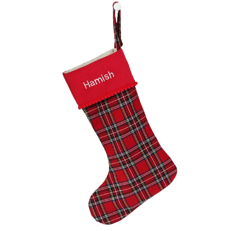 

Wholesale Personalize Monogrammed Embroidery Plaid Christmas Stocking, As pic show