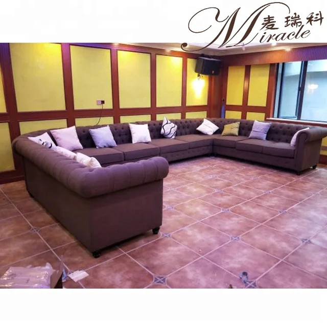 Tufted Fabric Long Couch Kensington U Sofa Sectional For Hotel