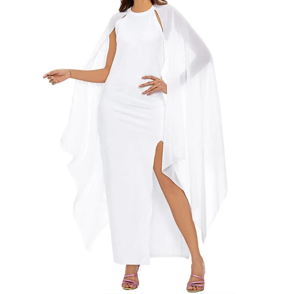 

new arrival polyester solid white slim side slit women formal night party long dress