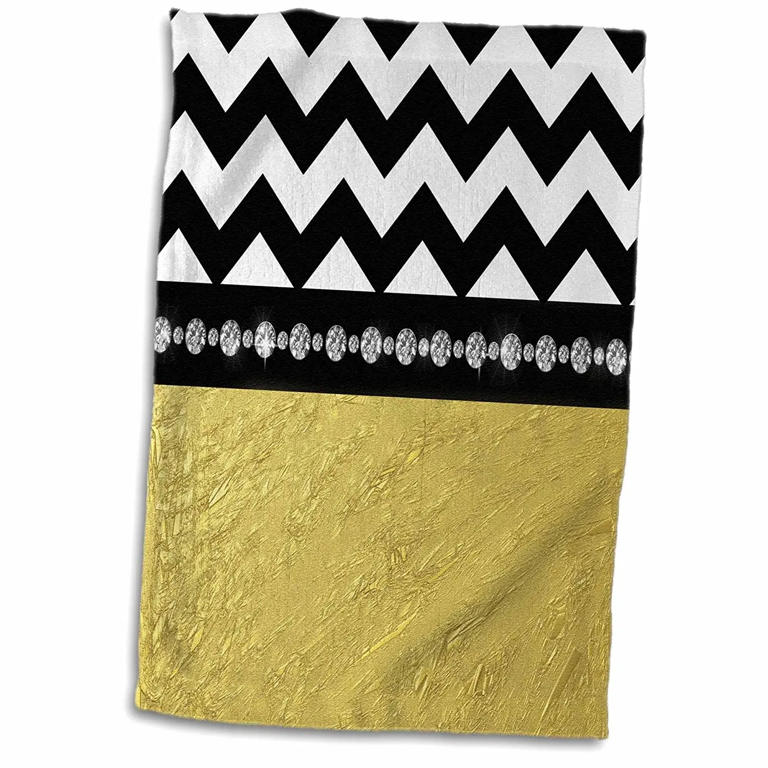 3dRose Anne Marie Baugh - Glitter and Chic - Contemporary Black and White Chevron Stripes, Gold Diamond Design - 15x22 Hand Towel (twl_267776_1)