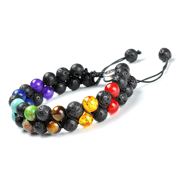 F134 Natural Stone Handwoven Braided Adjustable  healing chakra bracelet Unisex Double Row  essential oil bracelet diffuser