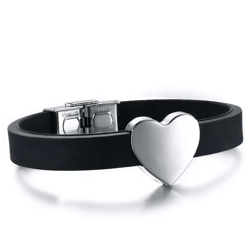 

New Product 2021 Men Blank Engrave Logo Custom Stainless Steel Silicone Heart bracelet men metal