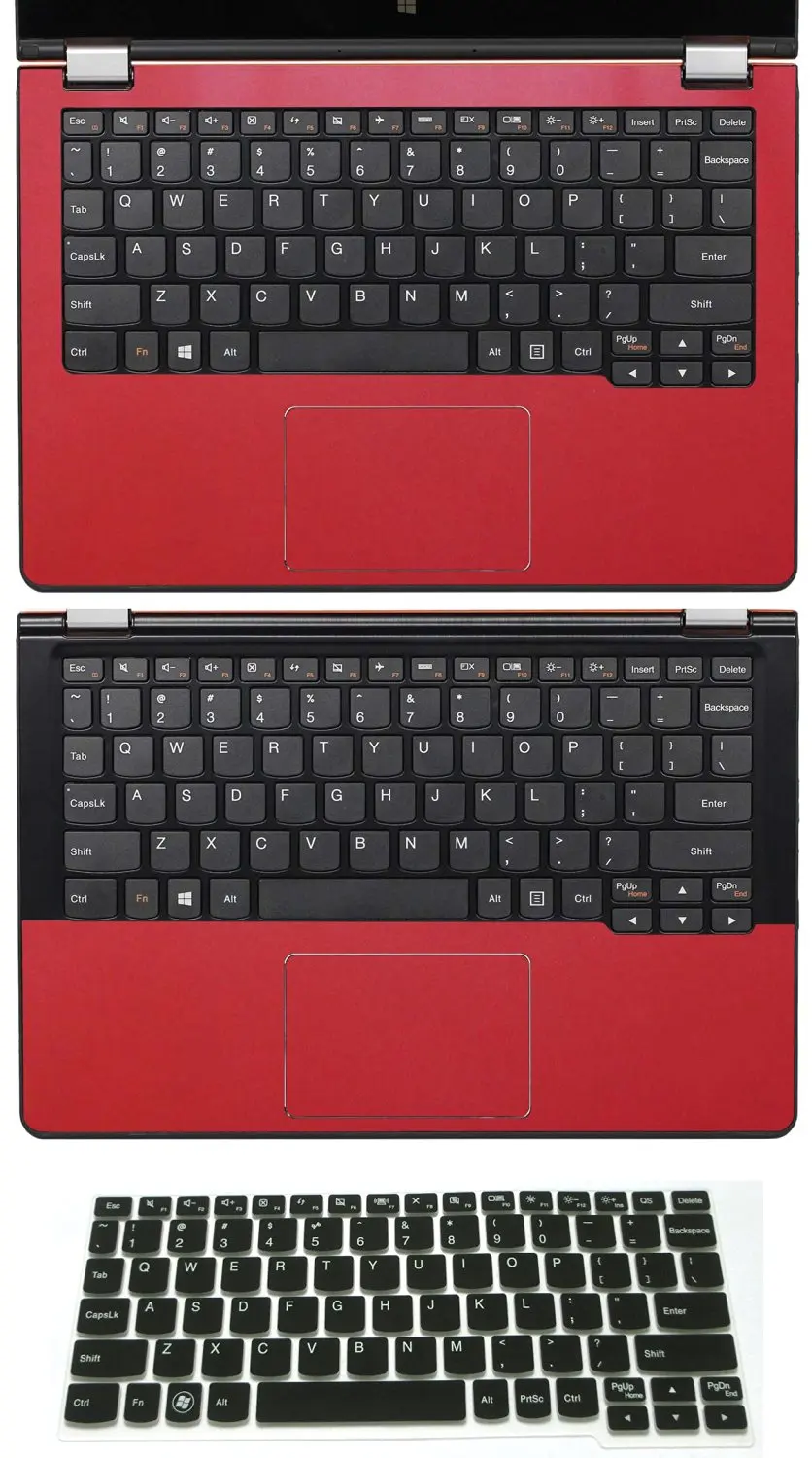 3 in 1 Full+Half Wrist Palmrest Touchpad Trackpad Skin + Keyboard Cover Protector for 11.6" Lenovo Yoga 3 11-inch (shimmery red palmrest sticker+half palmrest sticker+semi-black keyboard skin)