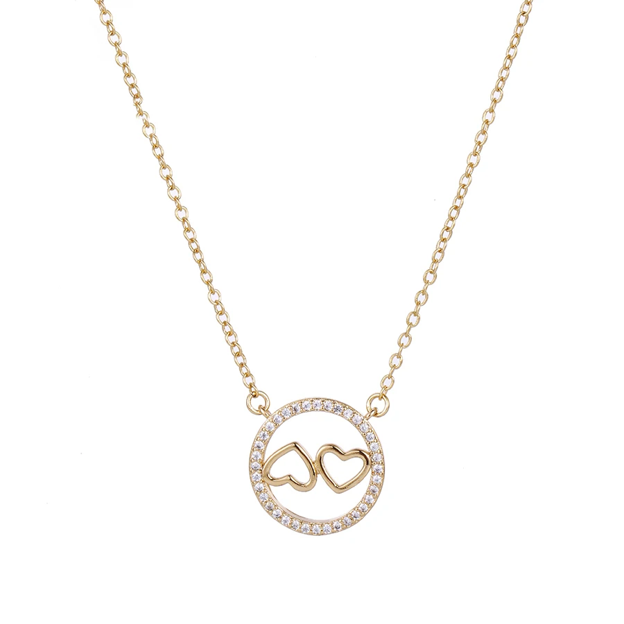 

44393 Wholesale elegant ladies jewelry double heart style circle shaped pendant necklace