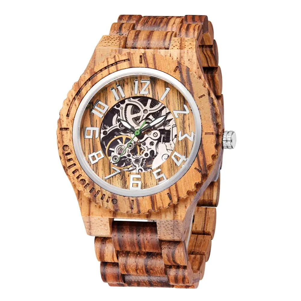 

New Design Factory Direct Sales Zebra Wood Digital Mechanical Watches, 5 colors