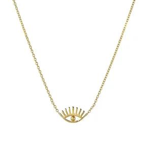 14k Gold Eye With Lashes Necklace Handmade Item Men Women Hollow Flower Charms Necklace