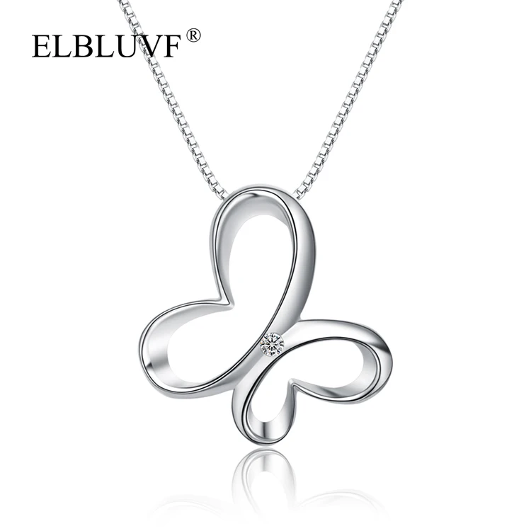 

ELBLUVF 925 Sterling Silver Chain Womens CZ Butterfly Necklace For Wedding Valentine Gift