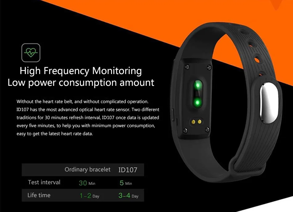ID107 bt 4.0 Smart Bracelet band Health Heart Rate Monitor 107 Wristband Activity Fitness Tracker for Phone