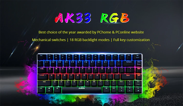 Ajazz 87keys mechanical gaming keyboard wired Russian/English layout RGB Backlit 82keys conflict free Black/blue Swithc AK33