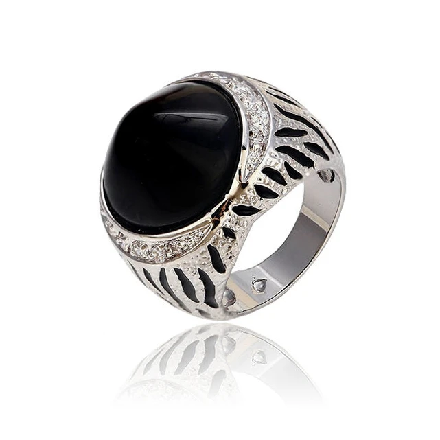 

13027 xuping fashion copper jewelry for men, latest designs white gold ring men, black stone men white gold ring, Rhodium color