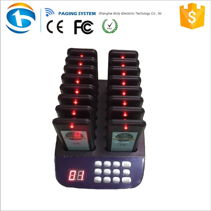 

Best Price Guest Paging System Restaurant Coaster Pagers with One Transmitter and 16 Pagers, Black