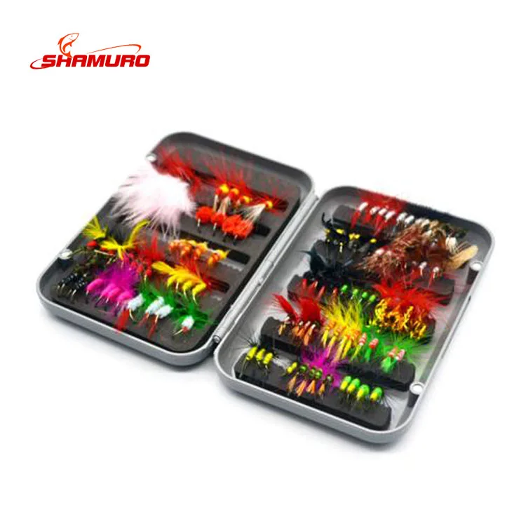 

Wholesale 100pcs/set Fly Fishing Lure Set Artificial Insect Bait Trout Flies Fishing Hook Tackle with Case Box, Vavious colors