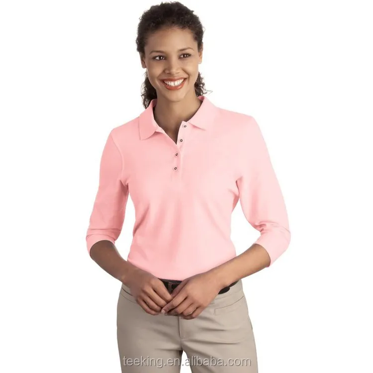 Women pink plain polo t shirts in bulk