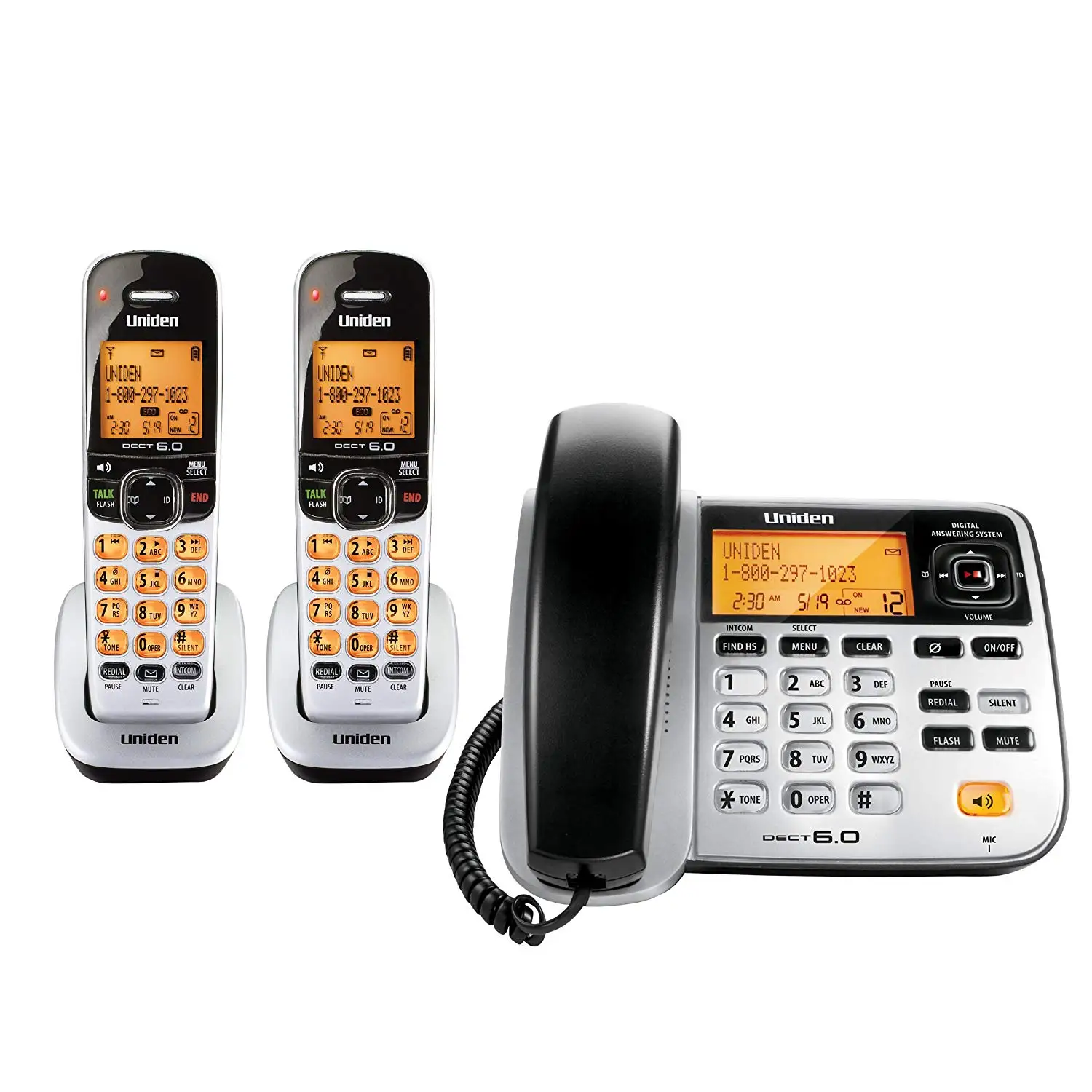 Get Quotations · Uniden DECT 6.0 Expandable Corded/Cordless Phone with Answering System - Silver, 2 Handsets