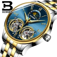 

Double Tourbillon Switzerland Watches BINGER Original Men's Automatic Watch Self-Wind Men Stainless Steel Mechanical Wristwatch