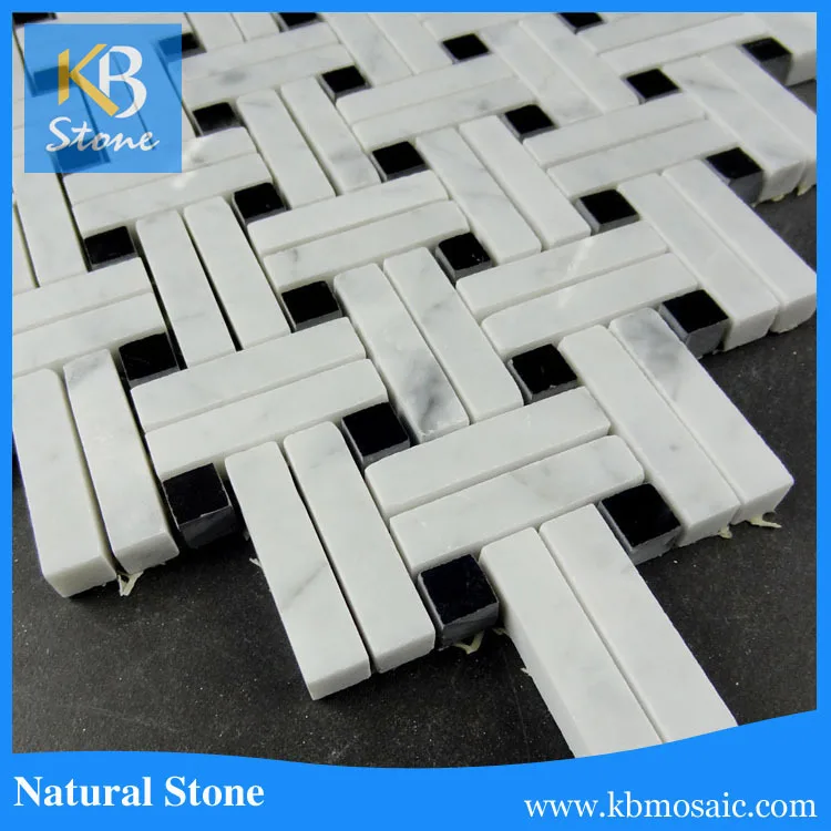 Bianco Carrara Slanting Basketweave+Black Dot2