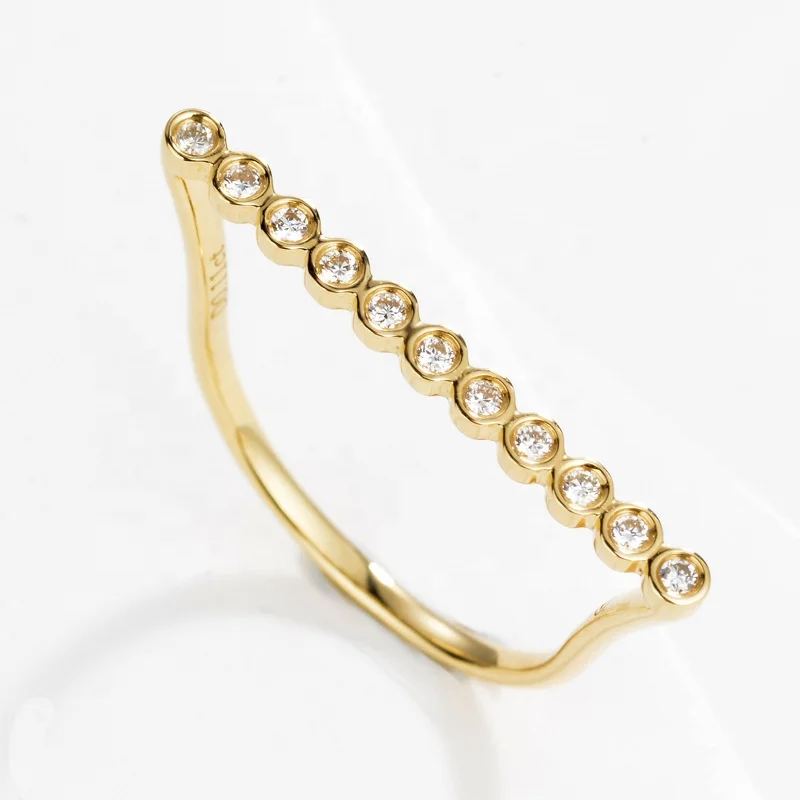 

Popular New Model 14K Solid Gold Full Diamond Double Row Diamond Rings, Yellow gold