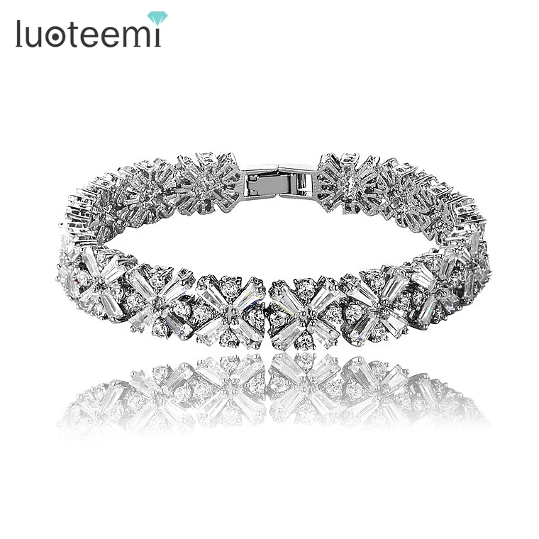 LUOTEEMI Unique Design Radiation Shaped Flower Cubic Zircon Women Luxury Bracelet