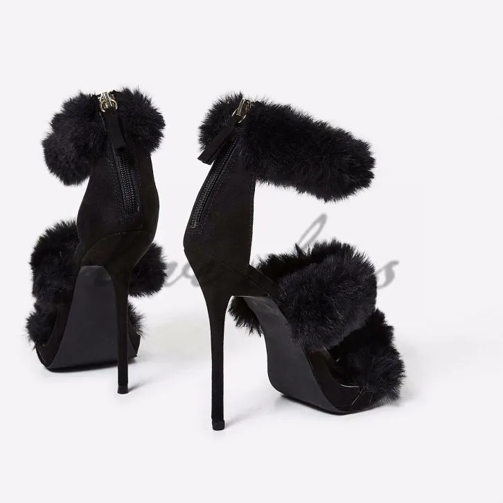 black heels with fur on toe