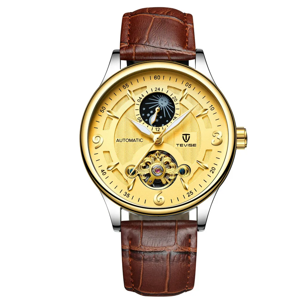 

TEVISE T820B Men's Fashion&Casual Leather Automatic Mechanical Analog Moon Phase Watch, 4 colors