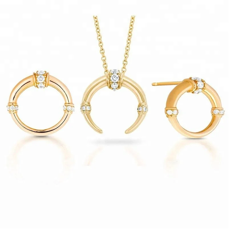

Dainty diamond 925 silver half moon costume jewelry sets earring necklace