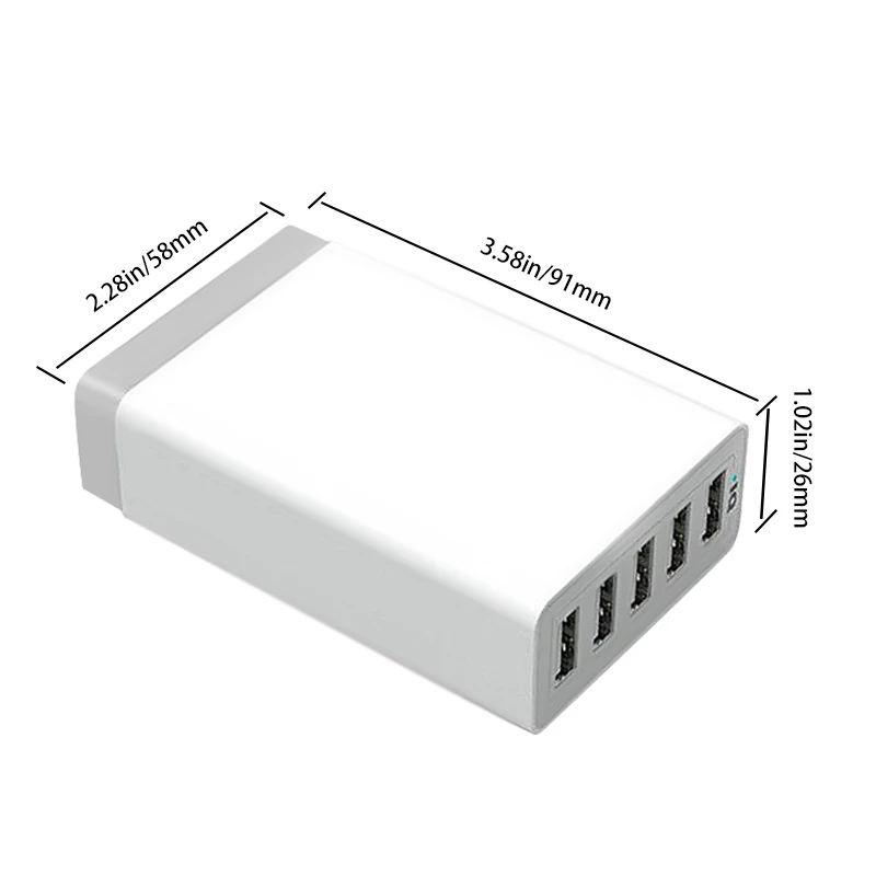 Intelligent Chip Full 8A 5 Ports Multi Usb Charger Desktop Universal Fast Charger 40W/8A
