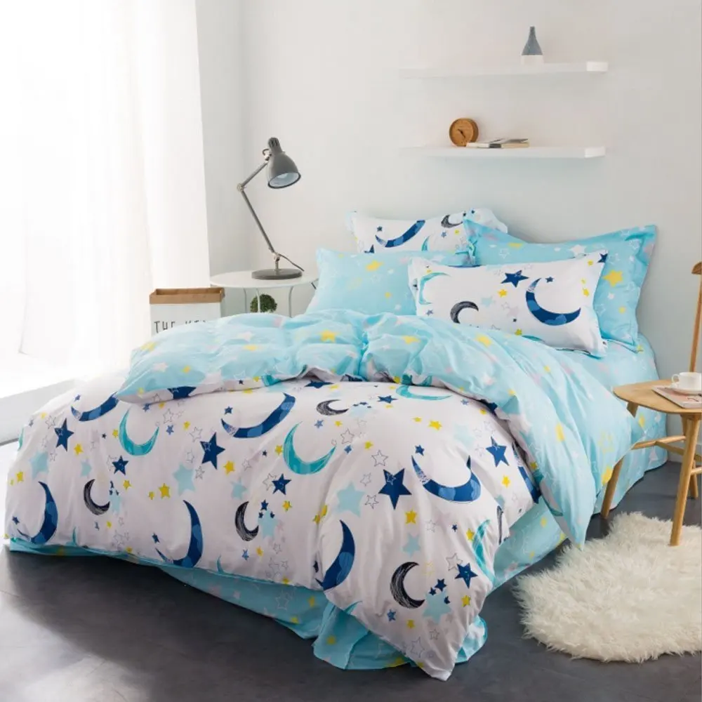 Coral White Full Size Moon And Stars Theme Pattern Starry Night