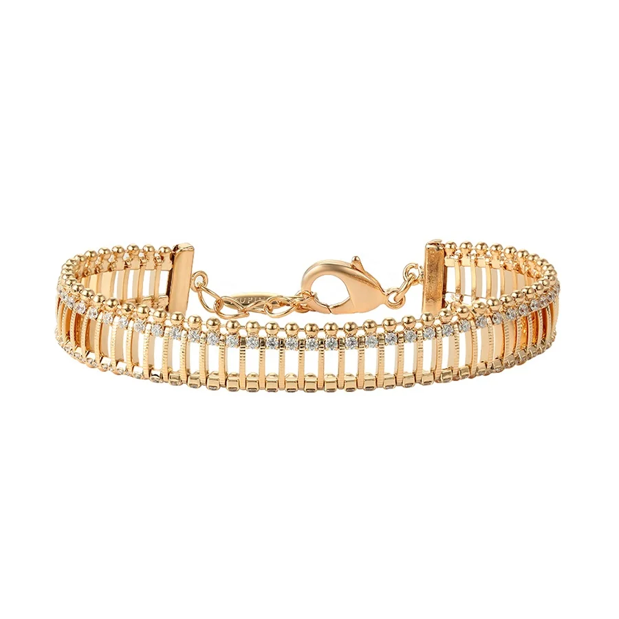 

75671 Xuping guang zhou luxury chain link wrist setting Rhinestone gold bracelet