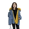 Fashion Women Short Jacket Removable Natural Rex Rabbit Fur Lined Coat with Real Fox Fur Collar Parka Fur Women Coat