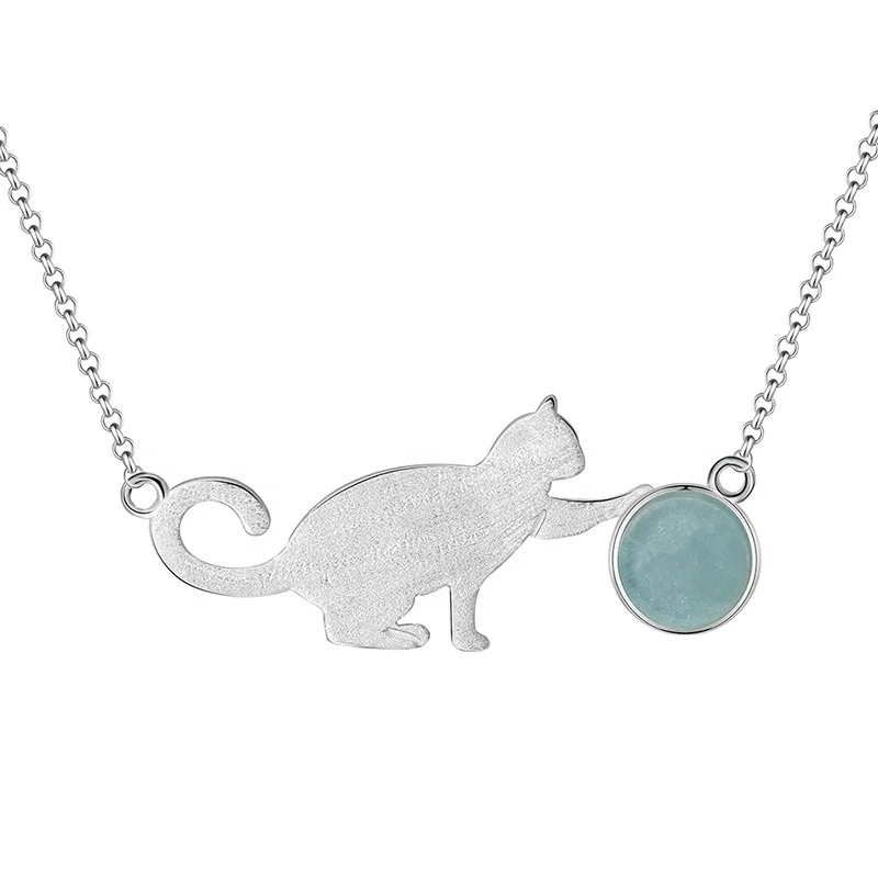 Handmade Sterling silver cat necklace with stone