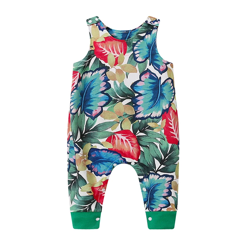 

2019 Popular Sale Baby Girl Cotton Romper with Plants Pattern Sleeveless For Summer