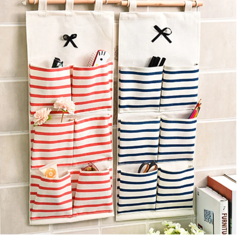 

Newest 6 Pockets Wall Hanging Storage Bags Cotton Linen Door Organizer Waterproof Pouch Bedroom Home Office Container Decoration, As picture