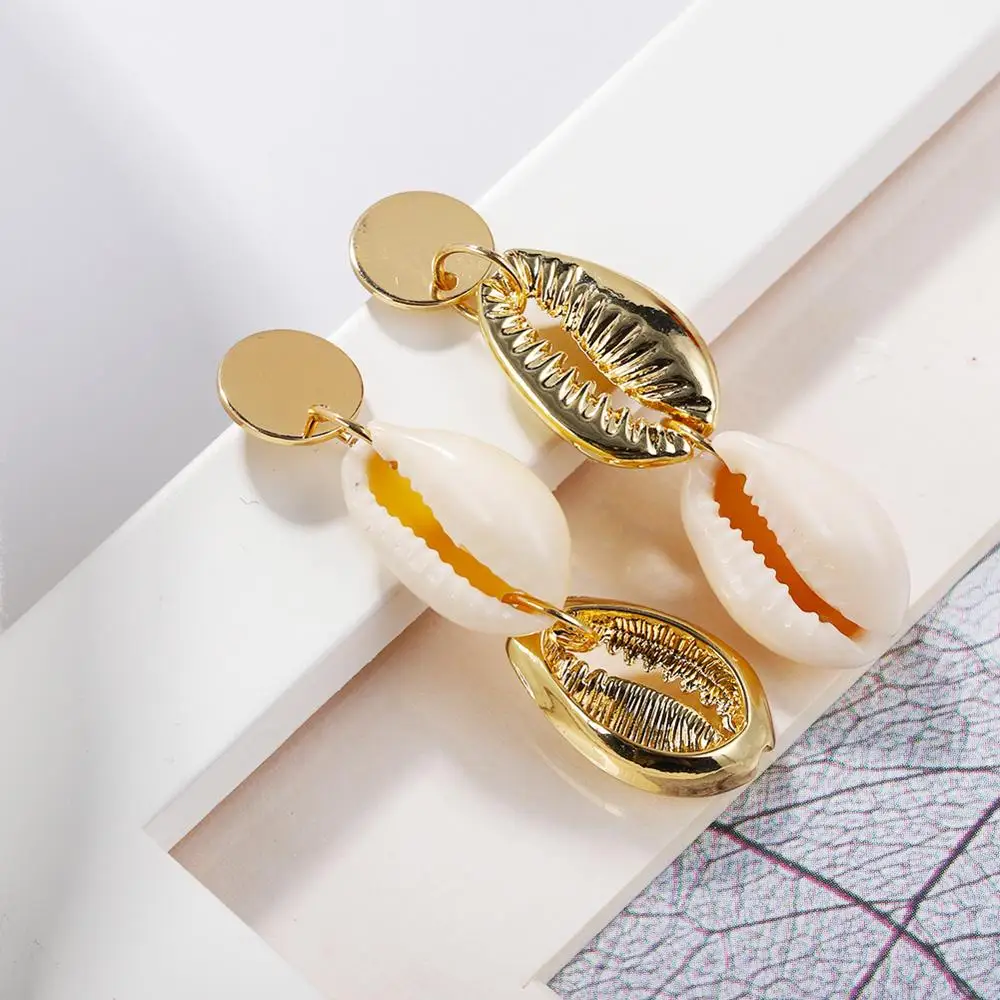 

19139 Dvacaman Korean Style Vintage Gold Natural Shell Drop Earrings for Wedding Party, As pictures