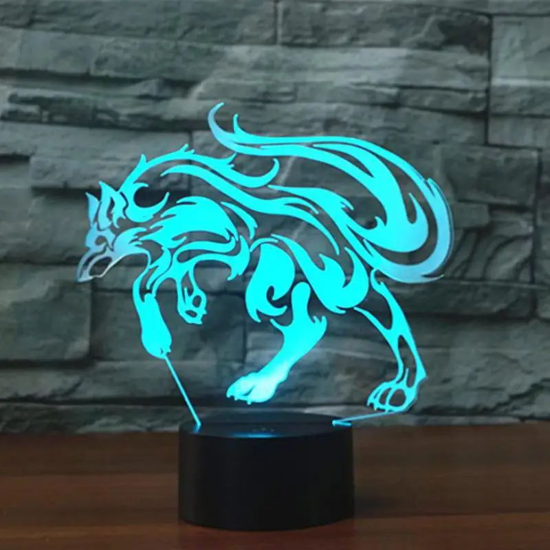3D Colorful Lamp Wolf Led Light 7 Color Decoration Gift For Kids and Adults 