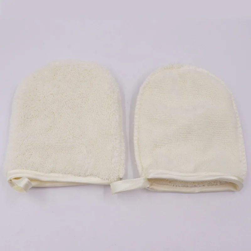 

Microfiber Makeup Remover Glove Facial Cleaning Cloth Reusable, White and customized