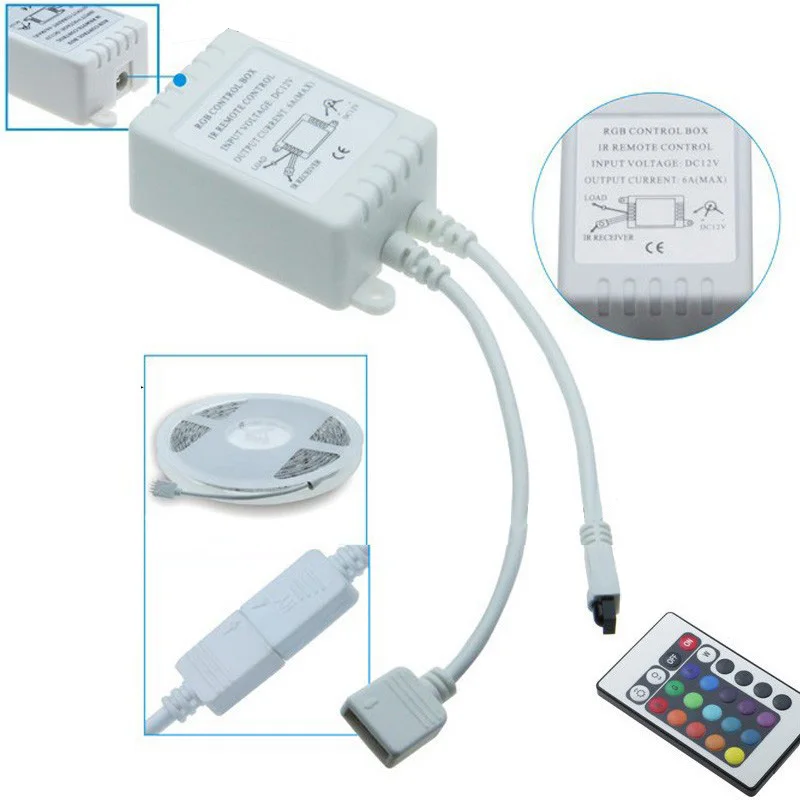 non waterproof 5M 300led RGB led strip 3528 2835 flexible strip light with 24key IR remote controller