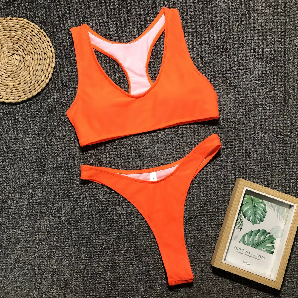 

2019 fashion solid color triangle bikini sports fitness style multi-color halter thong bikini, Picture