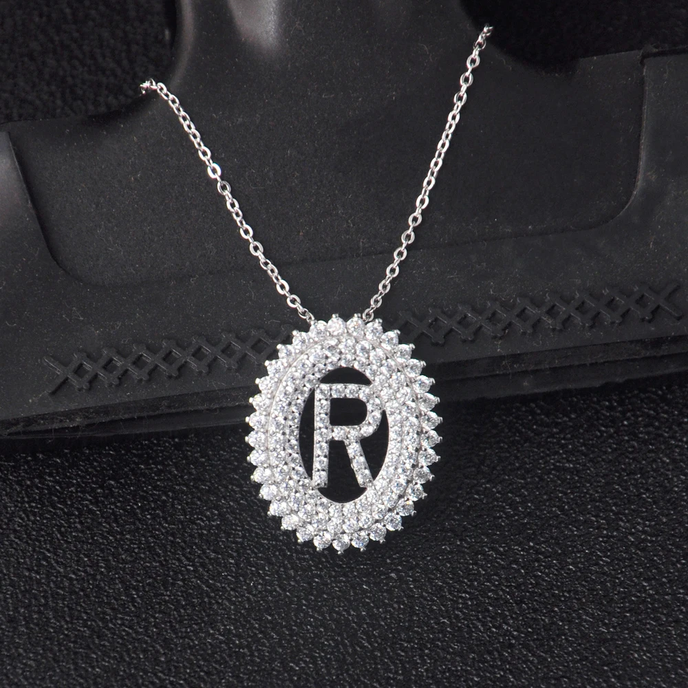 

OB Jewelry-925 Sterling Silver Brazil Pendant Jewelry Clear Zircon Pendant Custom Letter R Pendant For Women