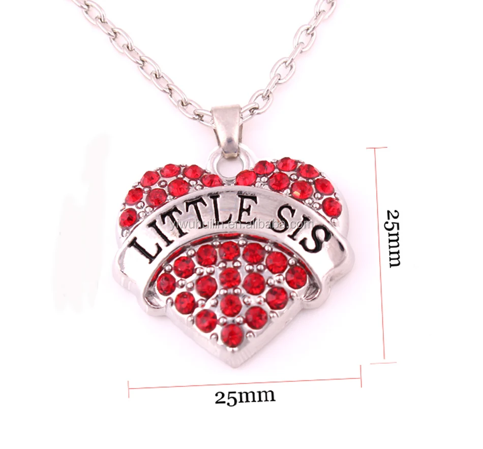 

Little Sis My Heart Charm Pave Crystal Love Best Friends Jewelry Necklace