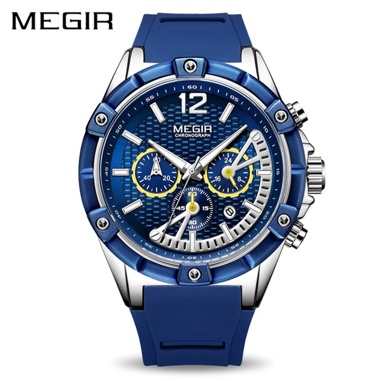 

MEGIR 2083 Chronograph Sport Men Watch Silicone Creative Quartz Clock Hour Army Military Wristwatches Relogio Masculino