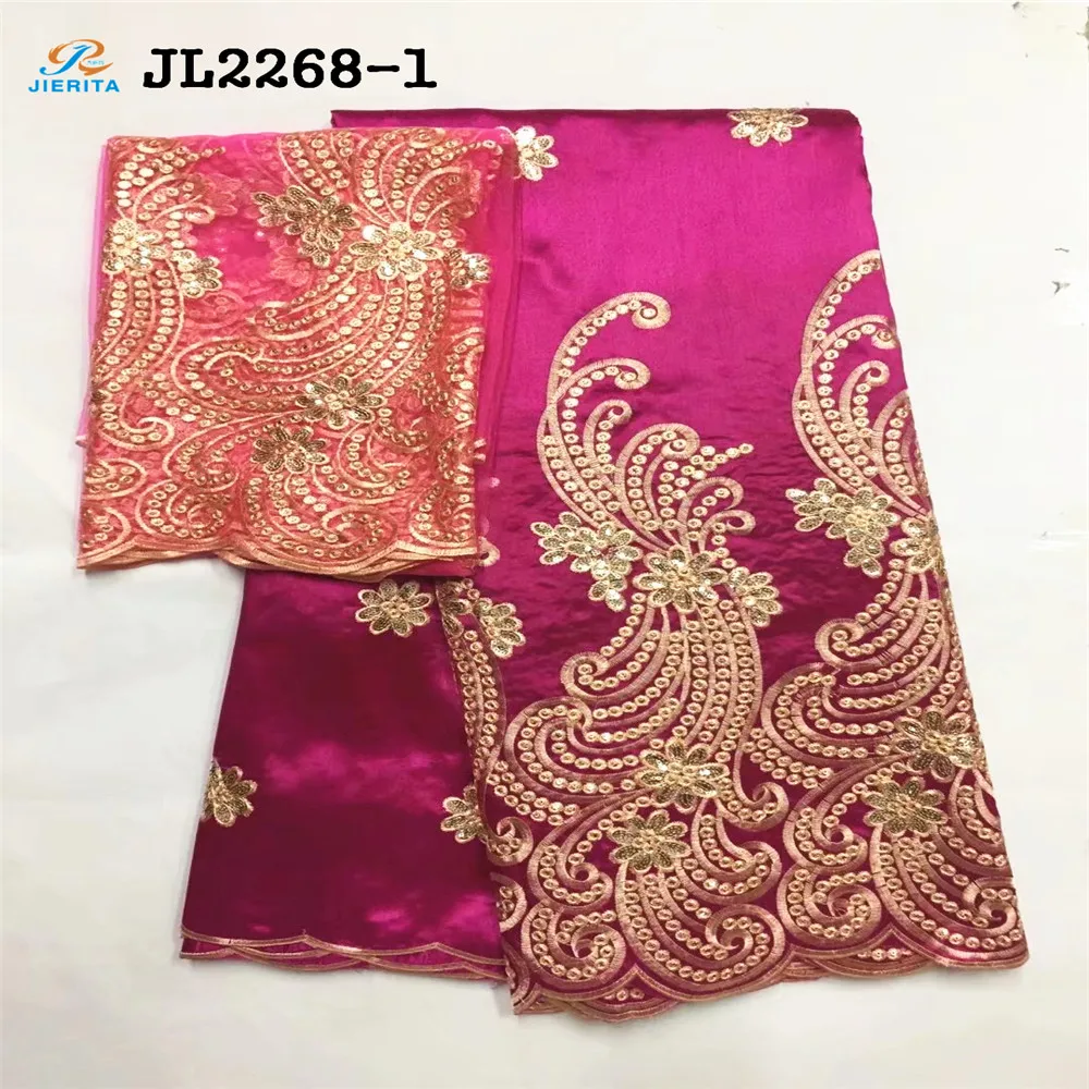 

Guangzhou factory good price cotton slik material embroidery with sequins red color george net lace use for party