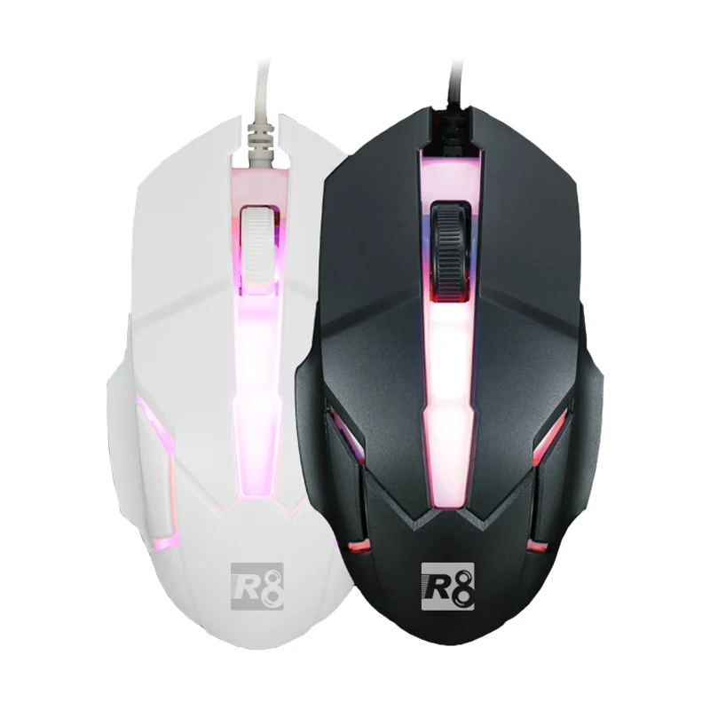 

R8 3D Cable Usb Home Office Backlit Wired Optical Mouse 800 Dpi Universal Mouse, White&black